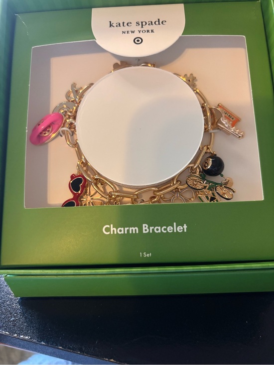 kate spade Jewelry - kate spade Gold Charm Bracelet with Pink, Black, Green and Red Enamel Accents